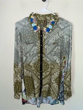 Aratta Silent Journey Womens Long Sleeve Multicolor Bohemian Blouse Size M? VGUC